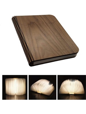 Katlanabilir Ahşap Manyetik Kitap Lambası, Dekoratif Led, Siyah Ceviz 21X16.5X2.5 cm