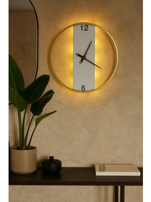 Gold Ledli Kablosuz Sessiz Duvar Saati 45X45 Cm, Modern Tasarım