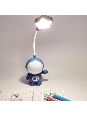 Sevimli Astronot Gece Lambası, Masa Üstü Lamba, Kalem Tutucu, USB Şarj, 2 Kademeli