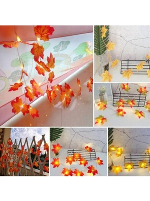 Sonbahar Temalı Dekoratif Yaprak ve 3m LED Işıklı Sarmaşık, Beyaz