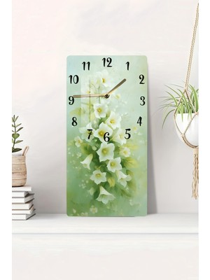 Çiçek Desenli Temperli Cam Tablo 30X60 cm Saat, Hd Uv Baskı, Renkli