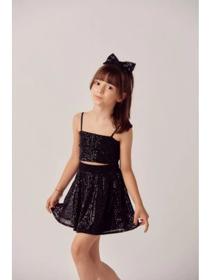 Kız Çocuk Simli Abiye Elbise - Payetli Üst ve Etek