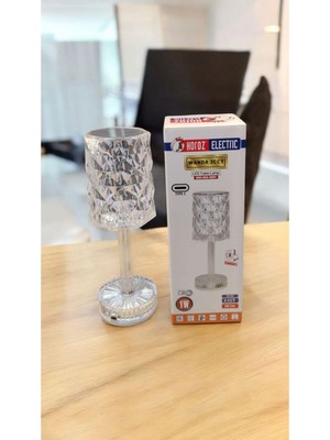 Şarjlı Kristal Masa Lambası, 1 Watt, 3 Renk Seçeneği, Şık ve Pratik Tasarım