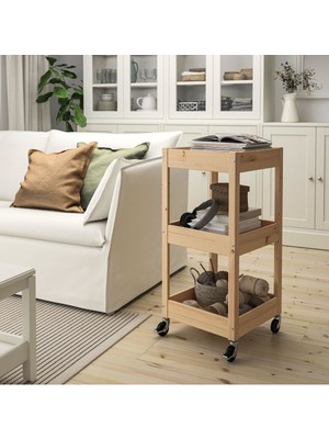 Çam Ahşap Servis Arabası, 38X38X82 Cm, Şık ve Kullanışlı Tasarım