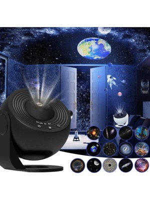 Yıldızlı Gökyüzü Projektör Lambası, Gece Işığı, Siyah Renk