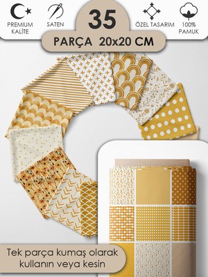 Patchwork Kumaş Seti – 35 Desen 20X20 cm | %100 Pamuk Saten | Tek Parça Kumaş | Dikiş, El Işi ve Quilting Için Özel Tasarım