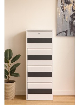 4 Lü Ahşap Desenli Metal Ayakkabılık Karlı Home