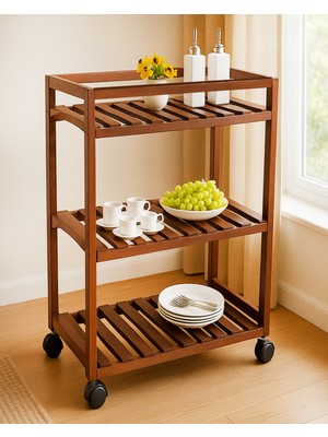Ahşap Tekerlekli Servis Arabası, Şık ve Kullanışlı, Dayanıklı Tasarım