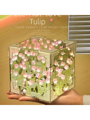 Çok Renkli 3D Aynalı Lale Gece Lambası Masaüstü Dekor Süs Hediyesi