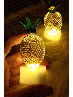 Şık Ananas Tasarımlı Mini Dekoratif LED Gece Lambası Seti, Metal Malzeme Ile.
