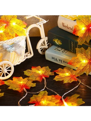 Sonbahar Yapraklı 3 Metre Işık Seti, 20 Adet, Sıcak Sarı Renkli Dekoratif Işıklar