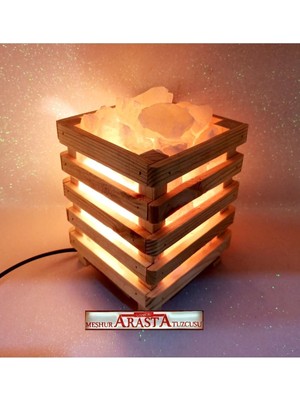 Beyaz Ahşap Tuz Kasa, Sıcak ve Şık Dekoratif Lamba