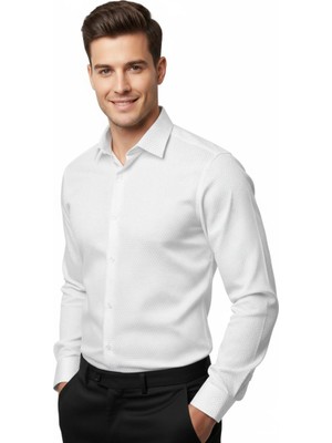 Erkek Silim Fit Armürlü Uzun Kol Gömlek BGL-ST04868