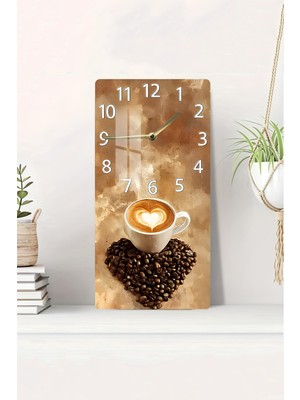 Renkli Kalpli Latte Temalı Cam Tablo Saat 30X60 cm Uv Baskı