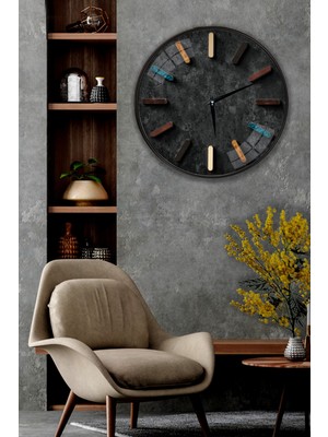 Şık 3D Taş Duvar Saati, 29 Cm, Siyah, Dekoratif ve Modern Tasarım