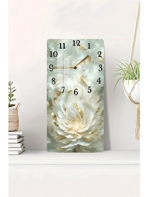 Renkli Tüy Desenli Cam Tablo Saat 30X60 cm Hd Uv Baskı CUSD158