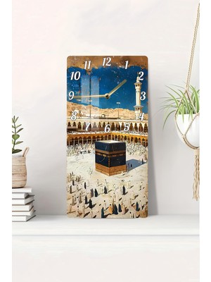 Kâbe Manzaralı Cam Tablo Saat 30X60 cm Hd Uv Baskı, Renkli ve Şık Dekorasyon Parçası