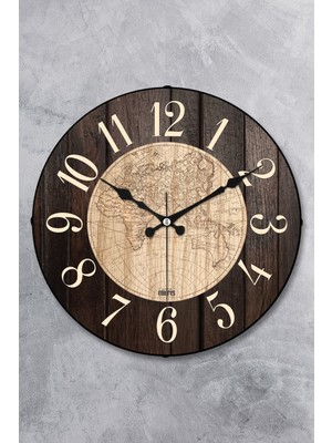 36 cm Ahşap Görünümlü Cam Bombe Sessiz Mekanizma Duvar Saati Siyah