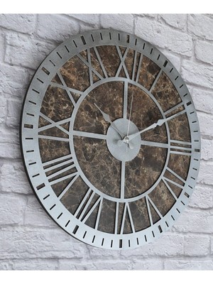 Mermer Desenli, Metal Kasalı, Gri Renkli, 50 cm Çapında Duvar Saati