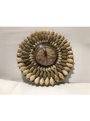 El Yapımı Deniz Kabuğu Detaylı Şık Duvar Saati, 20CM, Bej Renk