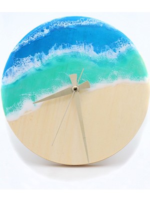 Yeşil Deniz Dalga Efektiyle Özel Tasarım Ahşap Epoksi Saat