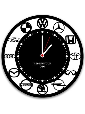 Kişiye Özel Araç Logolu Duvar Saati, Siyah, Modern ve Şık Tasarım