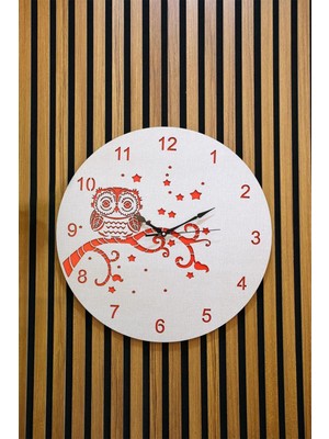 Renkli Baykuş Desenli Çift Lazer Kesim Mdf Duvar Saati