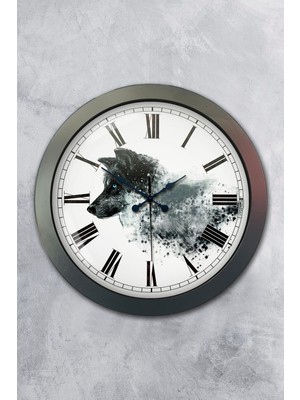 Şık 36 cm Siyah Metal Kurt Duvar Saati, Modern ve Dekoratif Tasarım.