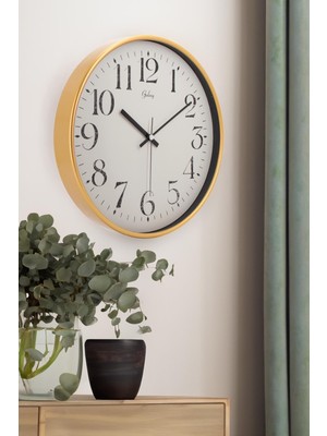 29.5 cm Büyük Altın Renkli Dekoratif Duvar Saati, Şık ve Modern Tasarım