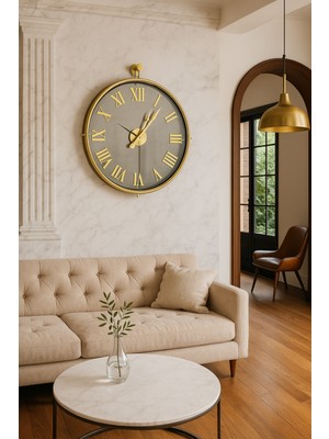 Altın Tonlu, Aynalı, Şık ve Modern Duvar Saati, Estetik Tasarım ve Şıklık Sağlar.