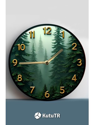 Doğa Temalı Mdf Duvar Saati, 33X33 Cm, Şık ve Zarif Tasarım