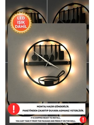Modern Siyah Ahşap LED Işıklı Duvar Saati 40X40CM