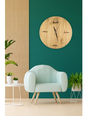 30 cm Masif Kestane Doğal Ahşap Yuvarlak Duvar Saati Bohem Tarz