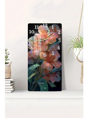 Canlı Renkli Çiçek Desenli Temiz Cam Tablo Saat 30X60 cm