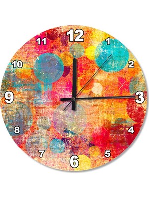 50 cm Renkli Retro Daire Ahşap Duvar Saati, Şık ve Zarif Tasarım