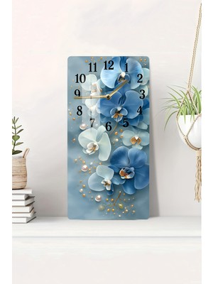 Renkli Çiçek Desenli Temperli Cam Tablo Saat 30X60 cm Uv Baskı