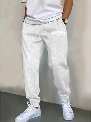 Punıx Büyük Beden Rahat Kalıp Los Angeles Baskılı Tam Kışlık Erkek Tarz Eşofman Altı