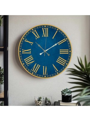 Mavi Rakam Uv Baskılı Sessiz Duvar Saati, Şık ve Zarif Tasarım