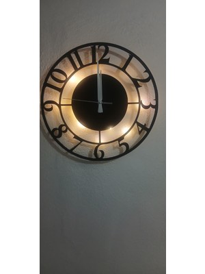 Şık LED Işıklı Ahşap Sessiz Mekanizmalı Duvar Saati, Siyah