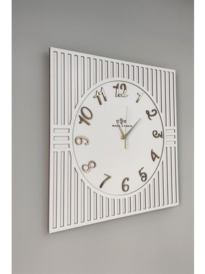 Kare Çizgi Desenli Rakamlı Dekoratif Siyah Gümüş 50X50CM Duvar Saati