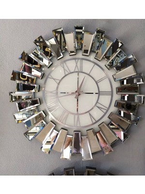 70 cm Yuvarlak Ahşap Aynalı Saat, Modern ve Şık Tasarım