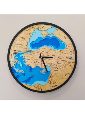 Mavi Ahşap Türkiye Haritası Duvar Saati 50X50 Cm, Şık ve Modern Dekoratif Ürün