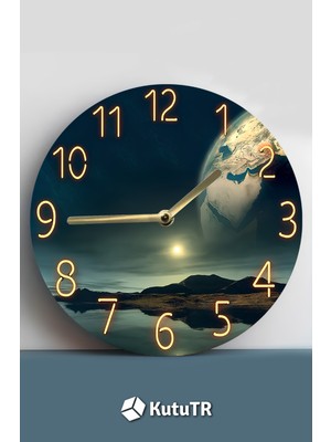 Beyaz 33X33 cm Mdf Duvar Saati, Gökyüzü Manzarasıyla Şıklık Katın