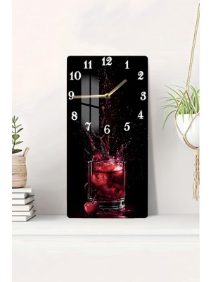 Renkli Içecek Sıçraması Tasarımlı Temperli Cam Tablo Saat 30X60 cm