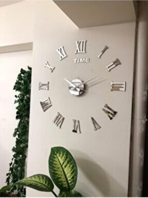 Büyük Boy 3D Rakamlı Gümüş Rüya Duvar Saati, Modern ve Şık Tasarım