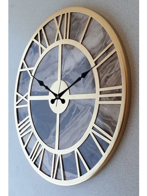 Mermer Desenli Metal Duvar Saati, Şık ve Modern Tasarım, Beyaz Renk, Ev ve Ofis Dekoru