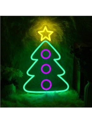 Yeşil Çam Ağacı Neon Led, Yeni Yıl Dekorasyonu, Işıklandırma, Renkli ve Parlak