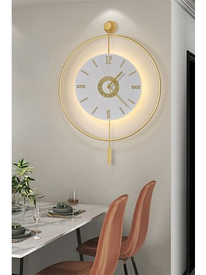 Modern Sarı Metal Duvar Saati, Gold Renk, Büyük Boy, Dekoratif Tasarım