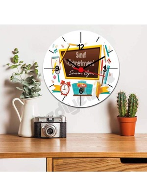 Beyaz Sınıf Öğretmenine Kalem Temalı Duvar Saati Hediye