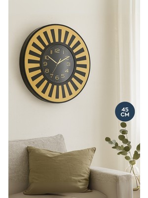 Şık Siyah ve Gold Detaylı 45 cm Duvar Saati, Modern ve Zarif Tasarım